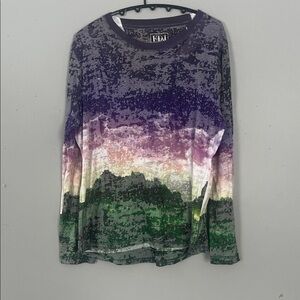 FDJ Women's Long Sleeve Gradient Landscape Tee - Purple/Green Medium